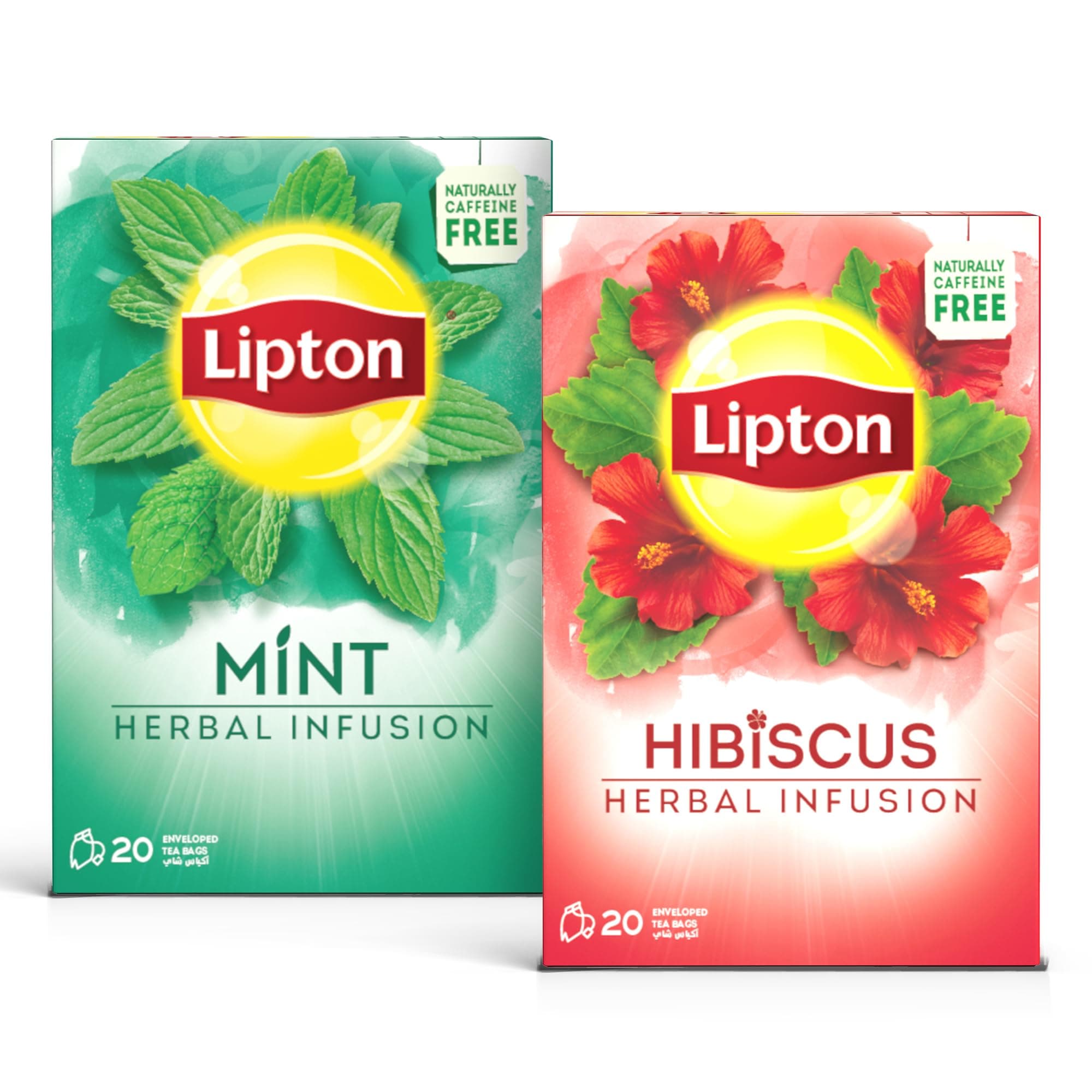 Lipton Herbal Infusion Tea Hibiscus, 20 Teabags + Lipton Herbal Infusion Tea Mint, 20 Teabags