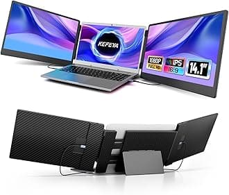 KEFEYA Laptop Screen Extender - 14.1" Triple Portable Monitor with Heavy Duty Metal Stand for 13-17 Inch Laptops, Monitor Extender for Ips HD 1080P Laptop Plug and Play P