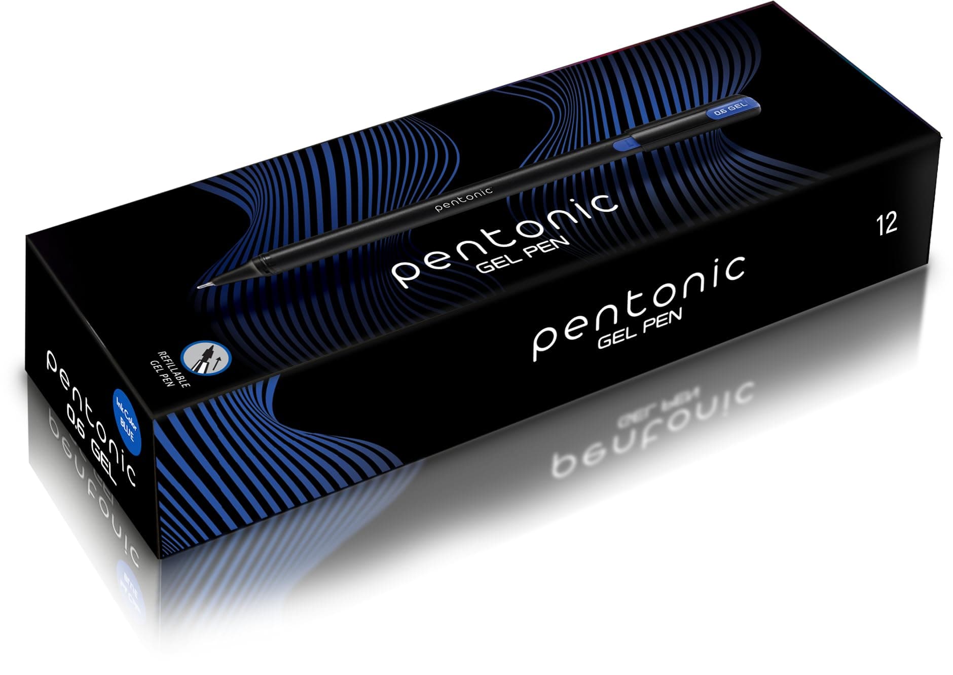 Pentonic Gel Pen Box Pack | Tip Size 0.6 mm | Click Off Mechanism With Black Matte Finish Body | Quick Dry, Waterproof Ink For Smooth Writing Experience | Blue Ink, Pack Of 12
