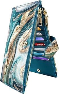Womens RFID Blocking Large Capacity Wallet Multi Card Organizer Bifold Wallet for Women with Zipper Pocket,Green Painting