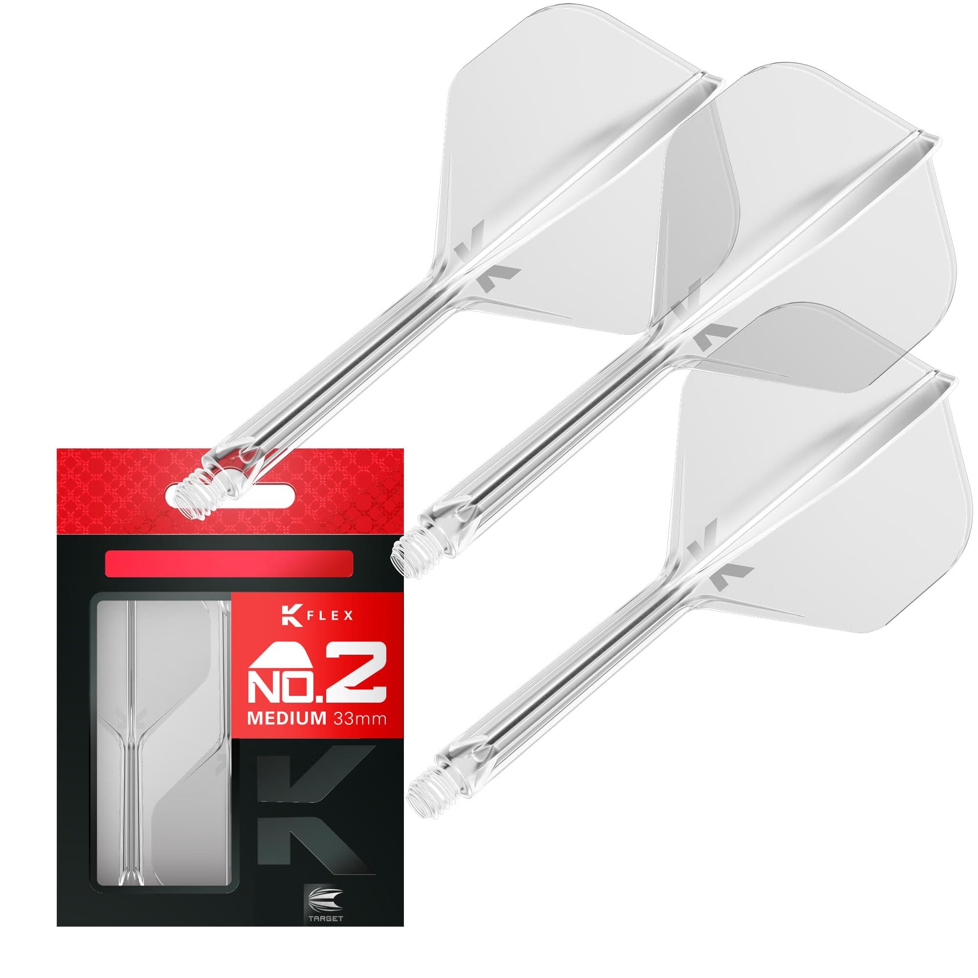 TARGET Darts K Flex Integrated Dart Flight and Shaft, No.2 Clear (Medium) | Pack of 3 K-Flex - No 2, Precision Moulded 2-in-1 Dart Flights and Dart Stem | Professional Dart Accessories