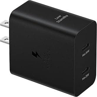 50W Duo Power Adapter Wall Charger, 2 Ports, Cable Included, Super Fast Charging 2.0 for Galaxy Phones, Tablets, USB Type C Devices, Low Standby Power Consumption, EP-T5020XBEGUS, Black