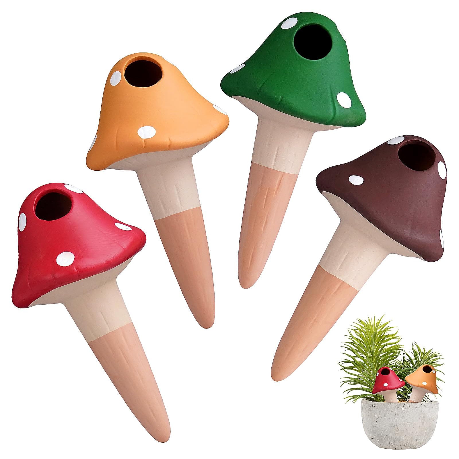 KBCSUN Self Watering Spikes Mushroom Shape, 4 Pack Self Watering Globes Terracotta Plant Watering Stakes for Indoor Plants Accessories Home Decor