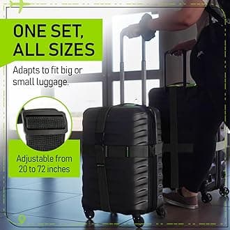 Untethered 4-Pack Black Nylon Luggage Straps | Suitcase Strap, TSA Approved, 400lb Tension, 72in x 2in, 4 Count, Compatible with Passenger Car