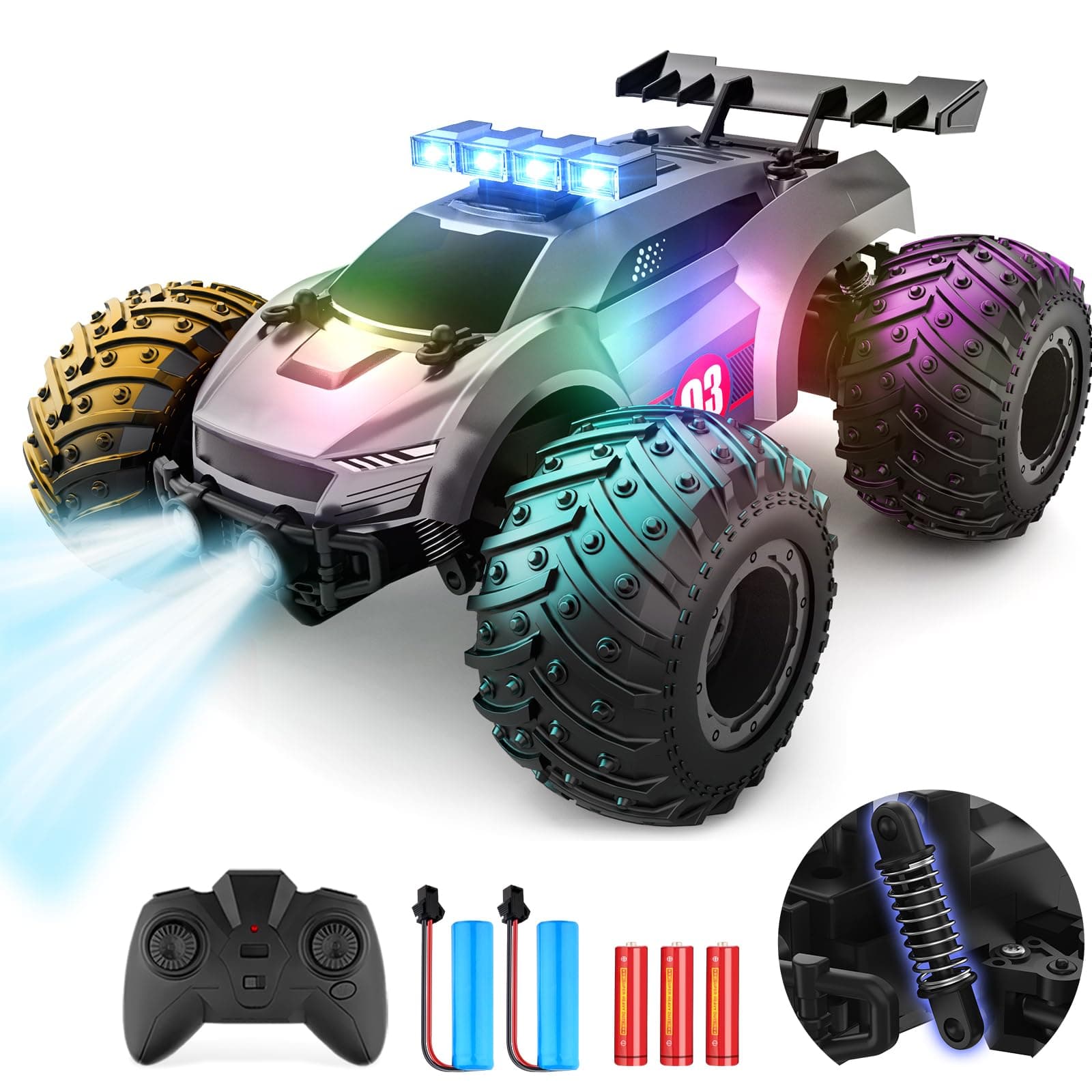 Remote Control Car - 20km/h 1:18 High Speed RC Cars Offroad with RBC &Headlights &Headlamps, 2.4GHz Toy Car Gift for 3 4 5 6 7 8 9 10-12 Year Old Boys Girls Kids