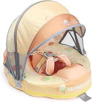 Baby Swim Float with Canopy, Non-Inflatable Solid Baby Float, Upgrade Soft Waterproof Skin-Friendly Leather Material Infant Swim Float for Boys and Girls Infant/Baby/Toddler