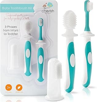 Baby Toothbrush 0-2 Years - BPA-Free & Safety-Tested Newborn to Toddler Toothbrush Set, 2023 Award Winner, Food-Grade Silicone (Teal)