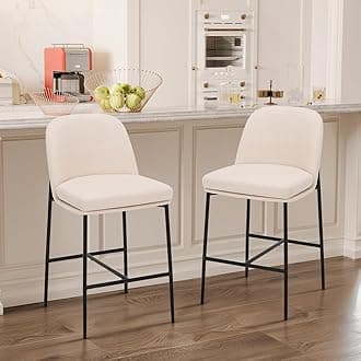 COLAMY Counter Height Bar Stools Set of 2, 25 Inch Modern Fabric Kitchen Island Stools with Back, Upholstered Counter Barstools Armless Bar Chairs with Metal Legs for Island Dining Room Bar, Beige