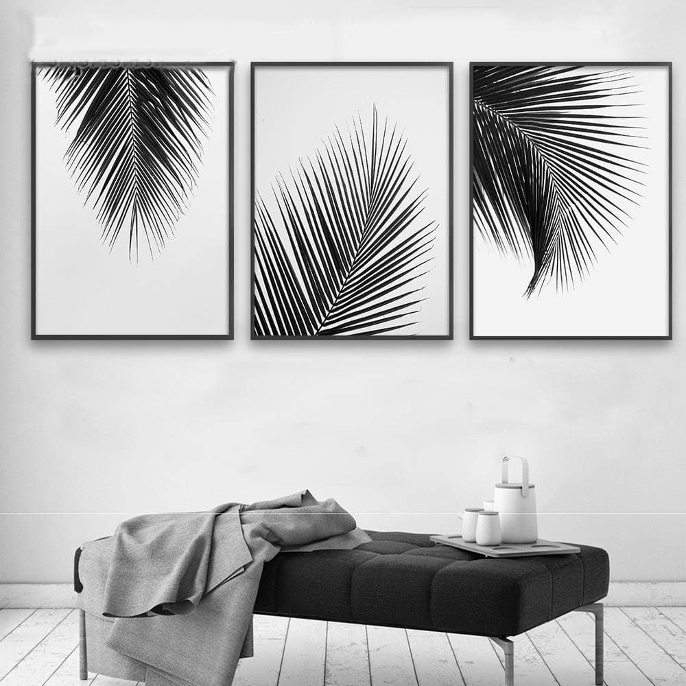 Black White Palm Tree Leaves Canvas,Posters and Prints Minimalist Painting,Wall Art Picture Home Decor 50x70cmx3 No Frame