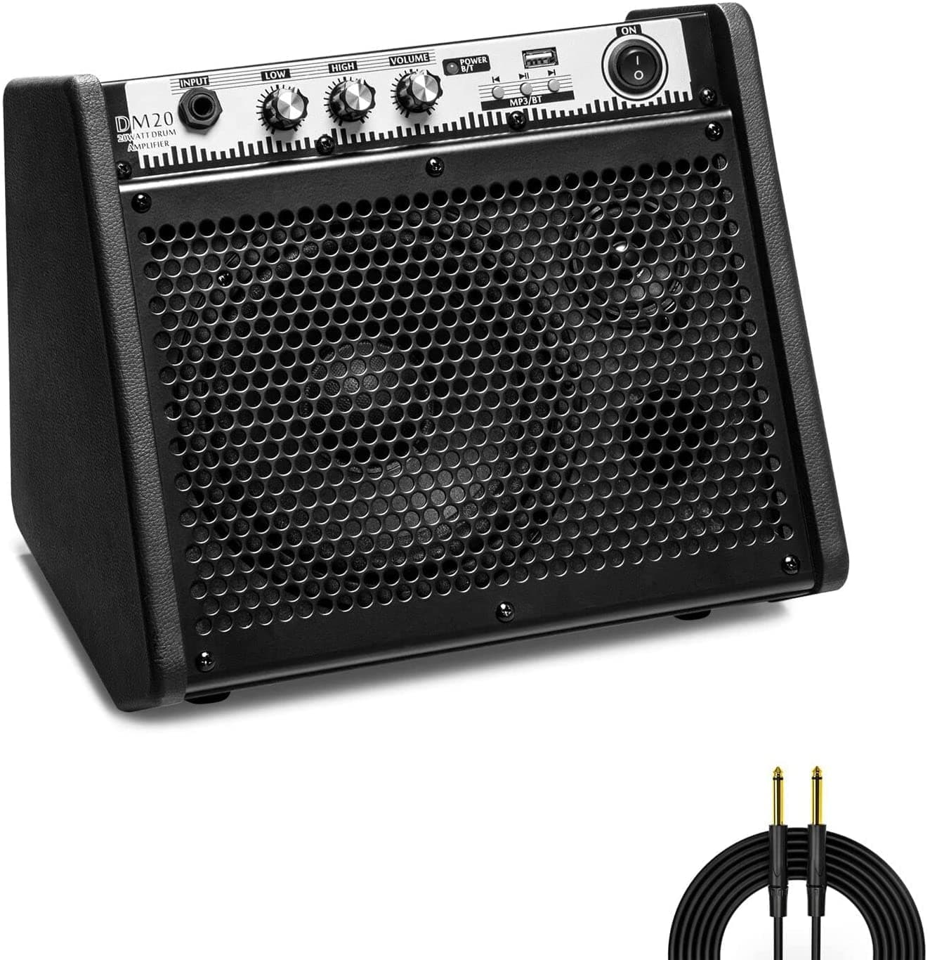 Coolmusic Mini Electric Drum Amp 20W, Bluetooth Electronic Drum Amplifier Keyboard Speaker DM20 Portable for Home Practice(Including E-drum Noise-reduction Cable)