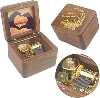 Sinzyo Natural Wooden Music Box with Customizable Photos Wind Up Musical Box Gifts for Christmas,Birthday and Valentine's Day(Character Walnut, Tone:Anastasia-Once Upon a December)