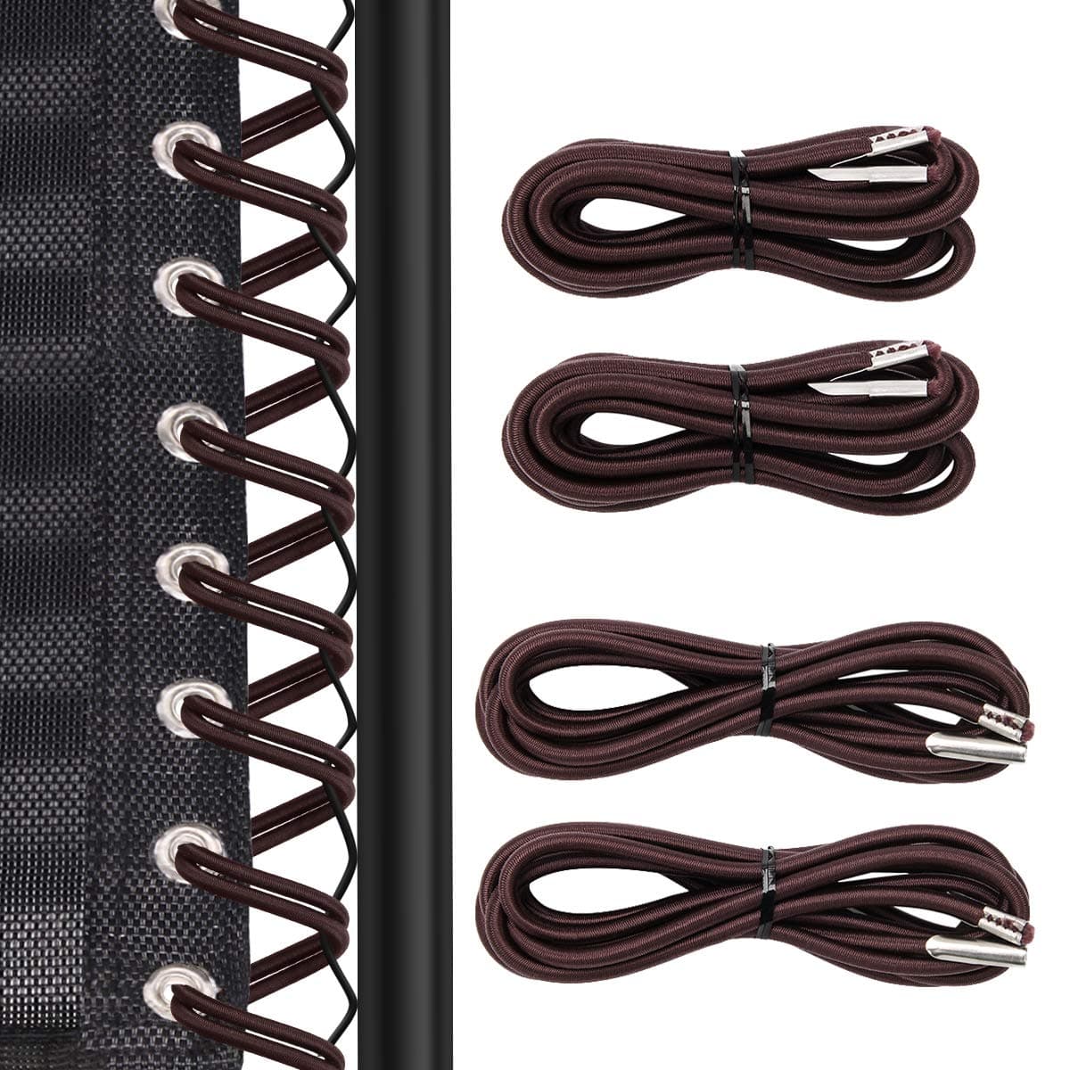 - 4PCS Replacement Cord for Zero Gravity Chair, Universal Elastic Repair Cord for Recliners Replacement Laces Rope for Lounge, Bungee Beach Chair (Brown)