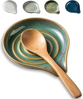 LAUCHUH Spoon Rest for Kitchen Counter,5" Spoon Holder for Kitchen Counter Stove Top Ceramic Spatula Holder for Mother's Day, Ladle, Spatula, Spoons or Tongs, Unique Green