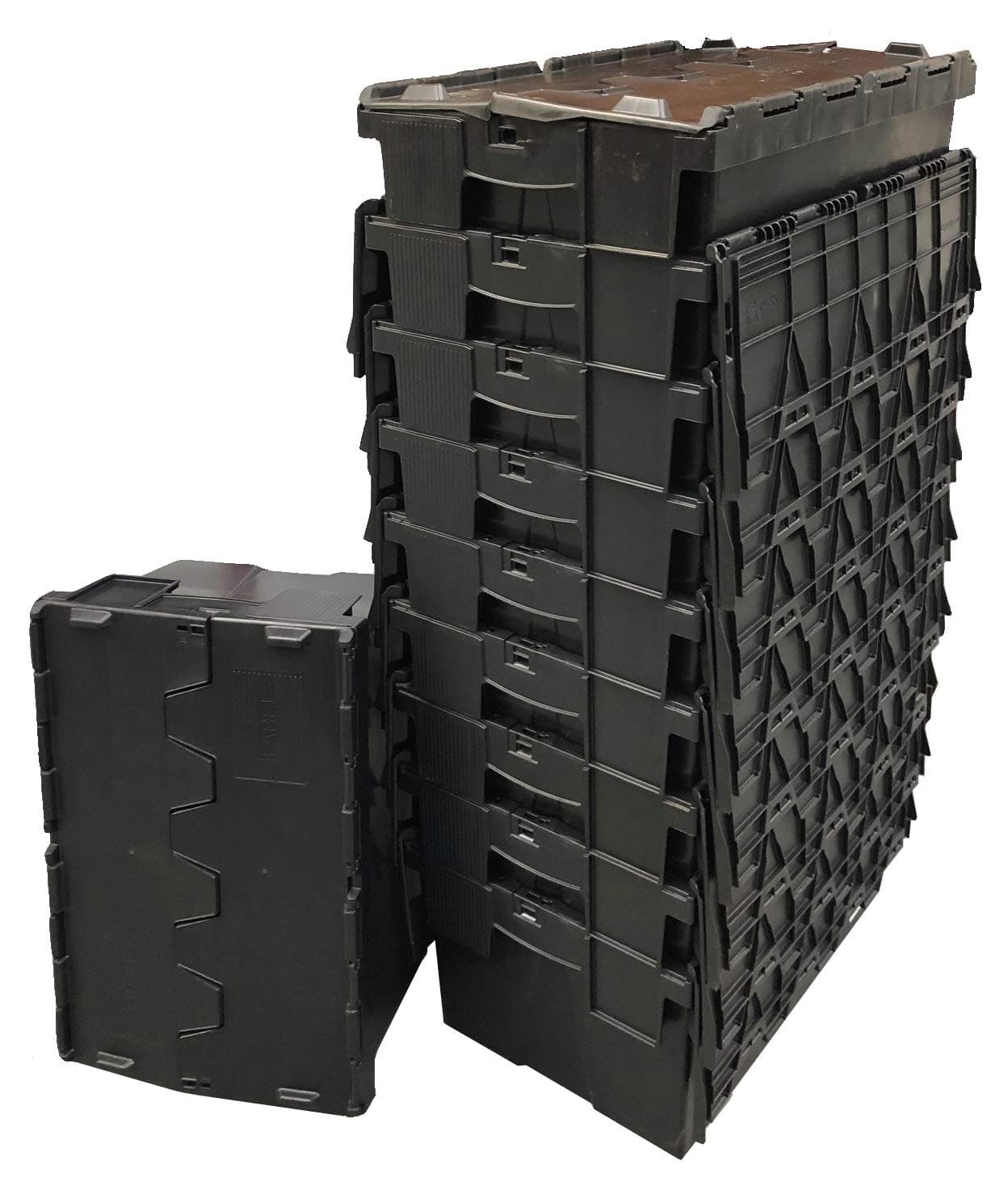 10 x George UTZ Black Attached Lidded Plastic Box 56 Litres - Plastic Storage Box Container Crate Tote with Crocodile Lid Design - Attached Lid Box
