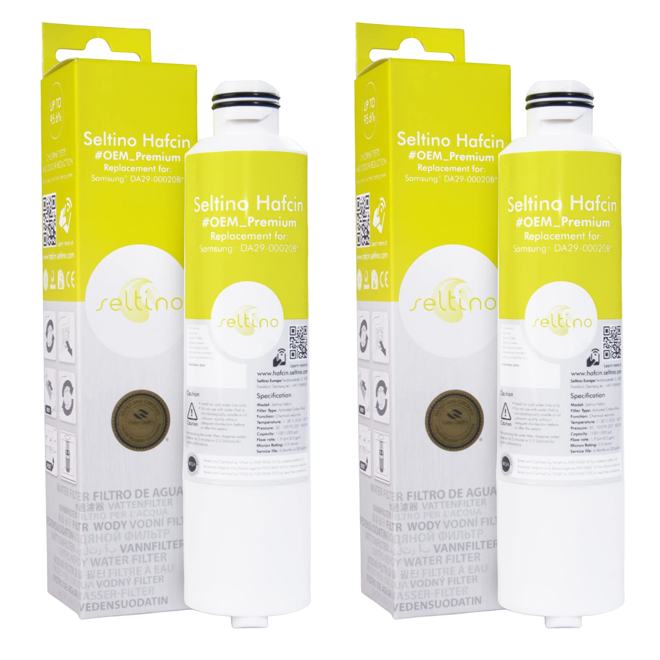 2 x Seltino HAFCIN Premium Water Filter - replacement for Samsung DA29-00020B, HAF-CIN/EXP, HAF-CIN/EXP. Extra capacity. WQA certified.