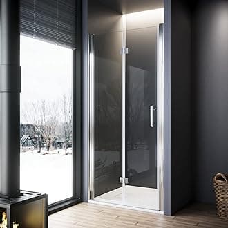 ELEGANT 800x800mm Bifold Shower Enclosure with Resin Shower Tray Frameless Bathroom Shower Doors 6mm Safety Bi-Fold Glass, Wetroom Shower Cubicles Reversible Folding Shower Door