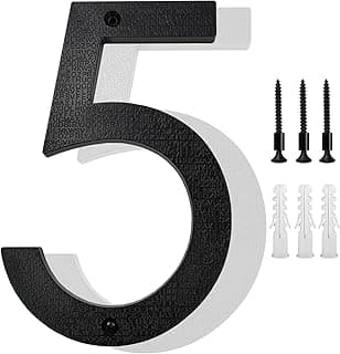 8’’ Modern Floating House Numbers for Outside, Large Black Shadow Home Number with Nails Kit & Template, Easy to Be Mounted for Exterior House Address, Garage Gate, Street, Farmhouse, Number 5
