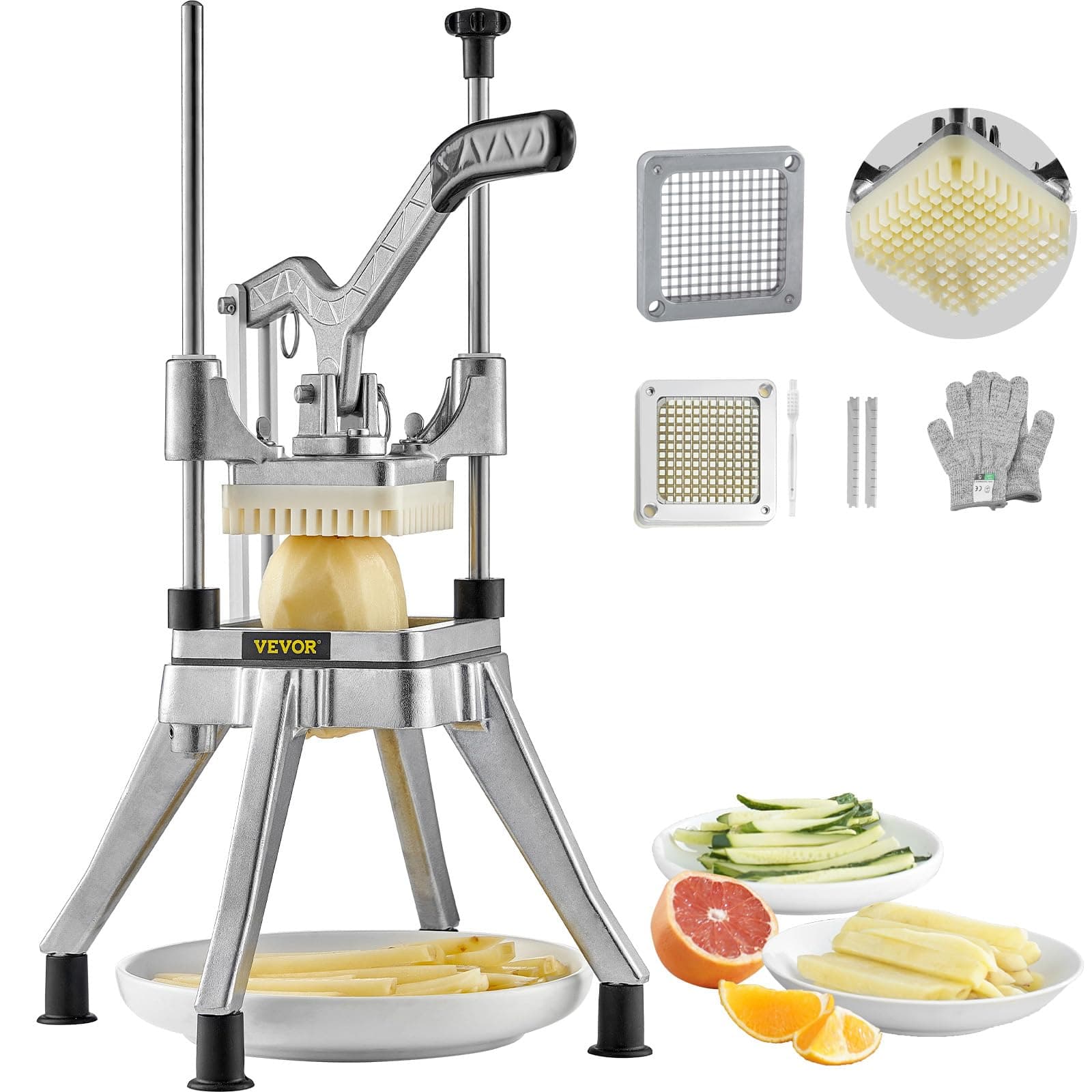 VEVOR Commercial Vegetable Fruit Chopper 1/4" Blade Heavy Duty Professional Food Dicer Kattex French Fry Cutter Onion Slicer Stainless Steel for Tomato Peppers Potato Mushroom