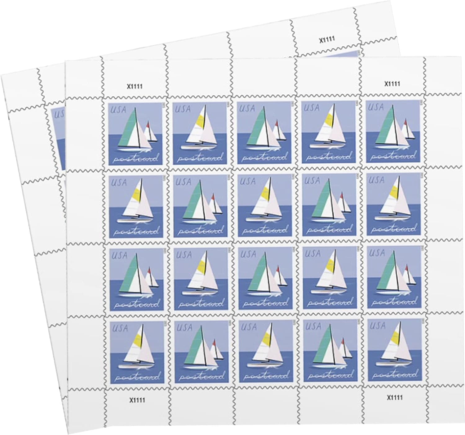 Sailboats Postcard Stamps (2 Sheets (40 Stamps))