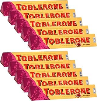 Toblerone of Switzerland Fruit & Nut with Raisins, Honey and Almond Chocolate Bar - 10 Pack X 100 Gm, 1000 Gm