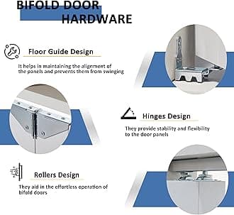 BARNER HOME Bifold Door, 3-lite Clear Glass Closet Door for 24"x 80" Opening, Folding Doors with Hardware Kits, MDF, White Multifold Interior Doors