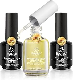 Beetles Gel Top Coat Base Coat Cuticle Oil Set, 3Pcs 15ml No Wipe Top Coat Gel Nail Polish Glossy Shine Long Lasting Cuticle Protectors Kit Oil Care for Dry Damaged Cuticles Gift for Women