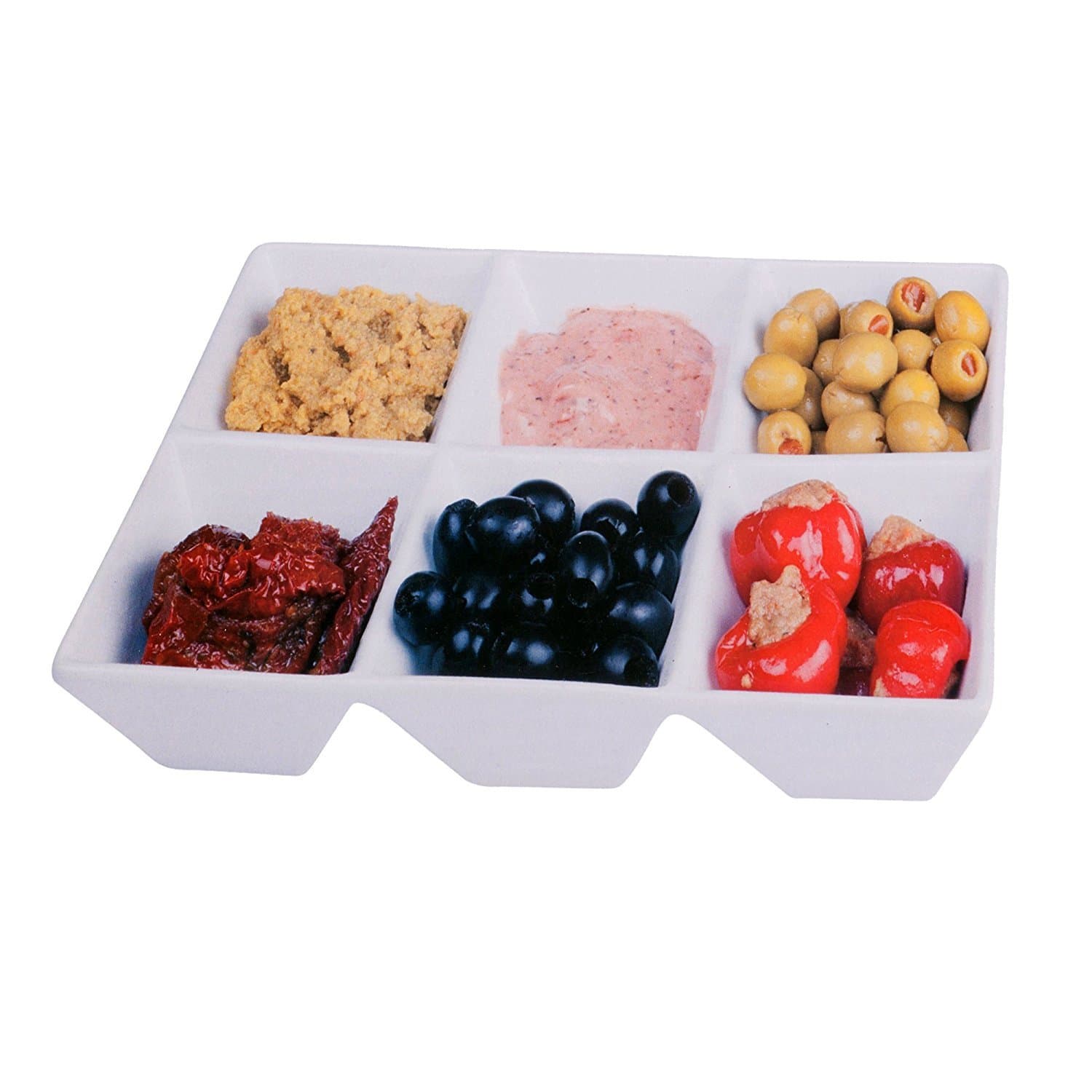 White Porcelain Snack Dish Condiment Serving Tray - 6 Section