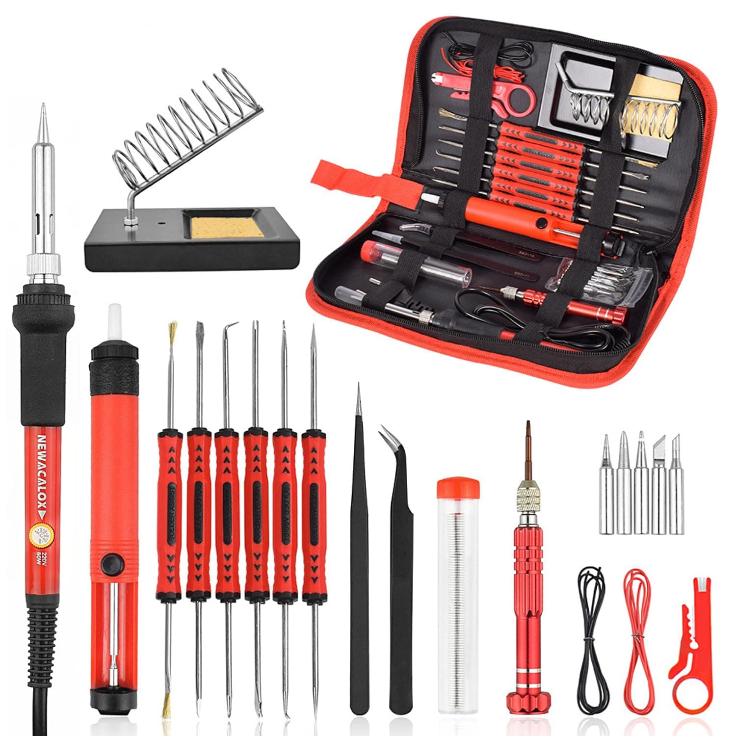 26PCS/SET Soldering Iron Kit 60w Adjustable Temperature Electric Solder Sation Welding Iron Kits EU Multifunctional Pyrography For Wood Burning Tool Circuit DIY Home Electronic Repair