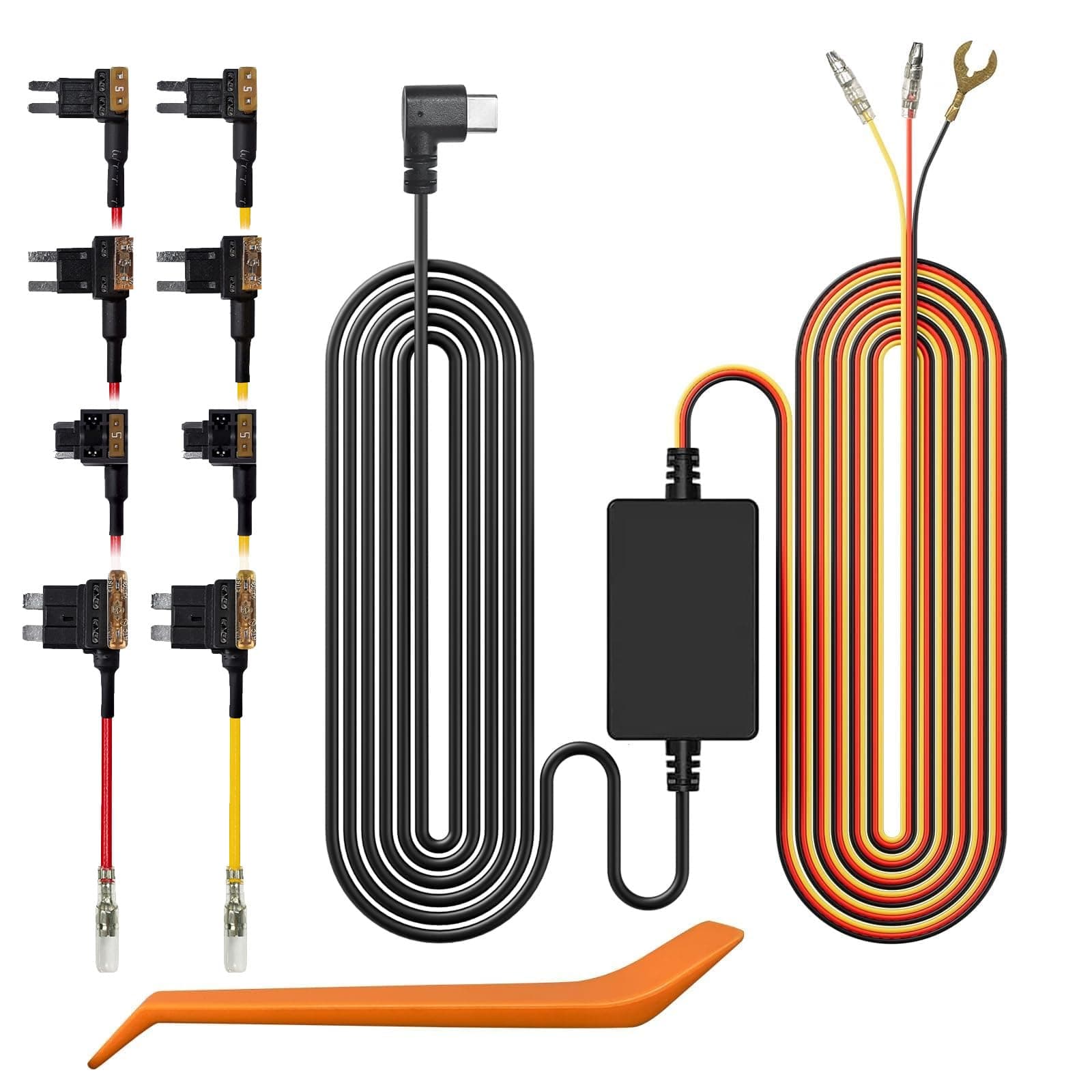 USB C Hardwire Kit for G850PRO/G840S/G930/G850/G900/G840H/i07/i17/X5/X5 Duo/X3 Dash Cam, not Suitable for G890/G900 PRO/G900 Tripro, Parking Monitor with Multiple Size connectors
