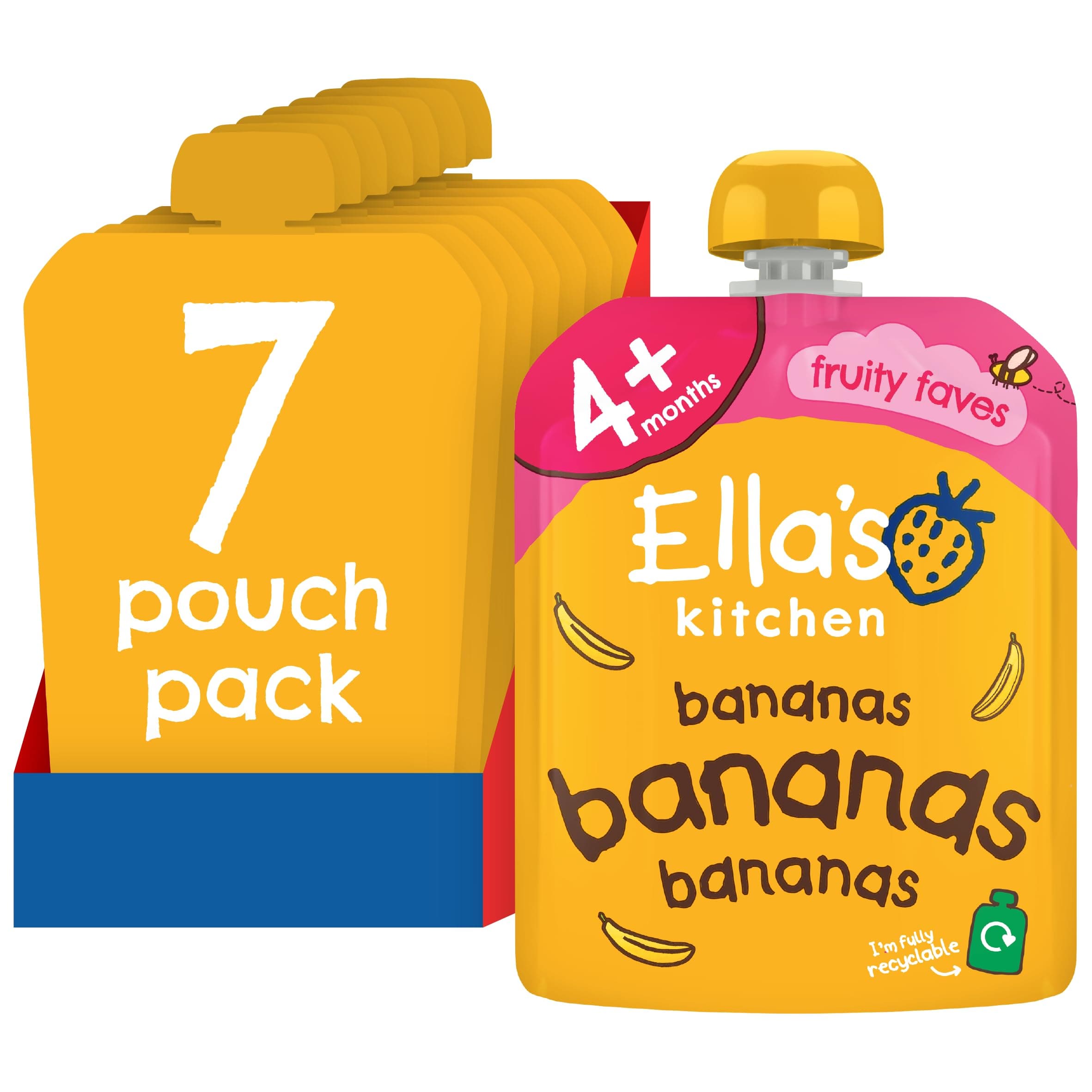 Ella's Kitchen First Taste Bananas Puree, Stage 1 (4+ months), Pack of 7, 490g