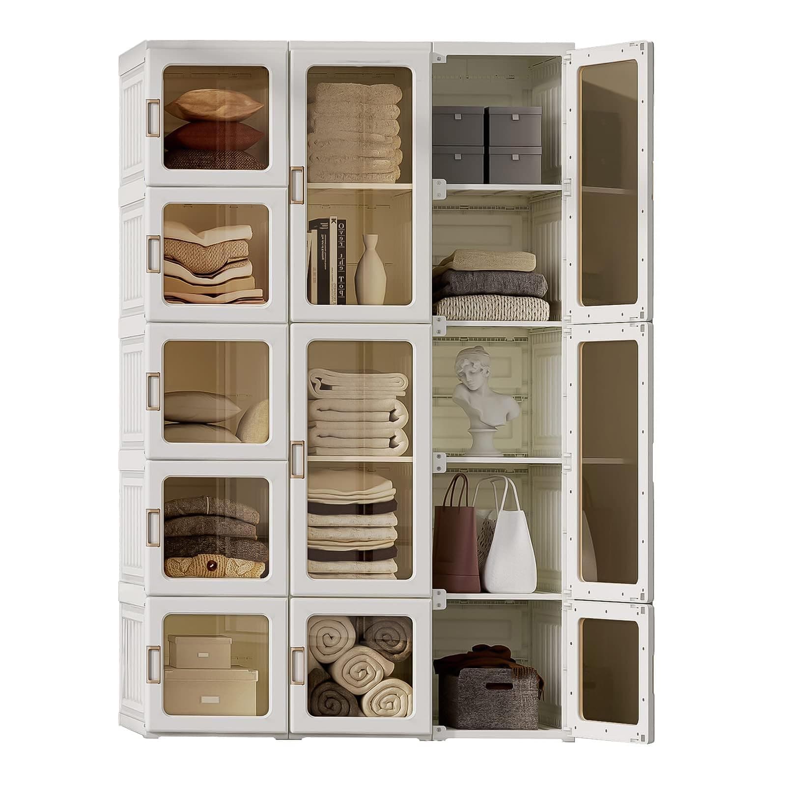 Dripex Portable Wardrobe Closet Storage Organizer Transparent Door Panels,Suitable for Living Room, Bedroom,Plastic Wardrobe with Magnetic Door and Easy Assembly