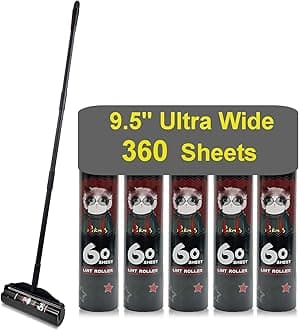 Large Lint Roller for Pet Hair Extra Sticky, 9.5" Wide Giant Carpet Floor Lint Roller with Long Handle, Large Surface Lint Remover with 5 Refills Total 360 Sheets