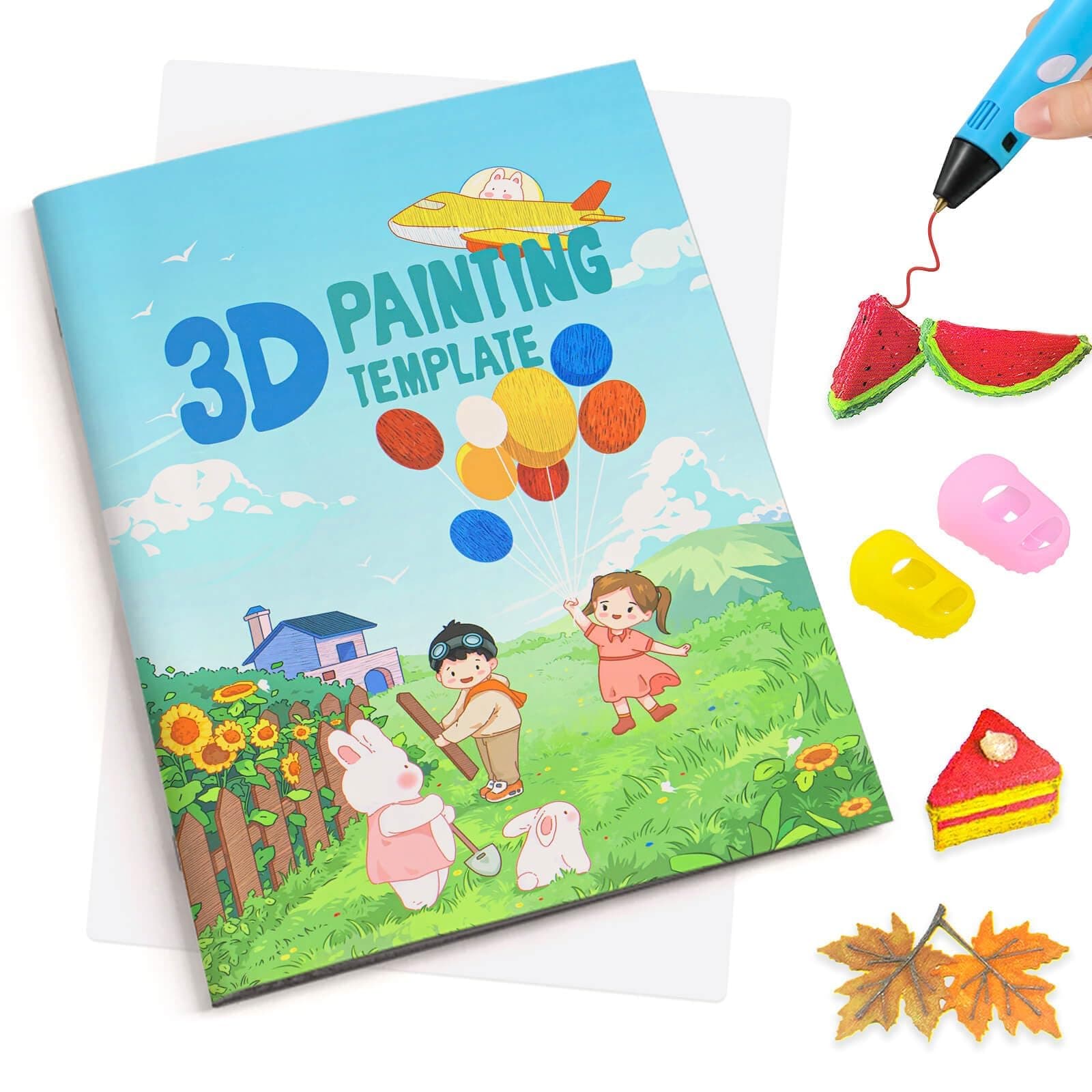 SONGTIY 3D Printing Drawing Book, Reusable Colorful 40 Patterns Thick Paper Template with a Clear Plate, Painting Graffiti Template for 3D Pen DIY Gift