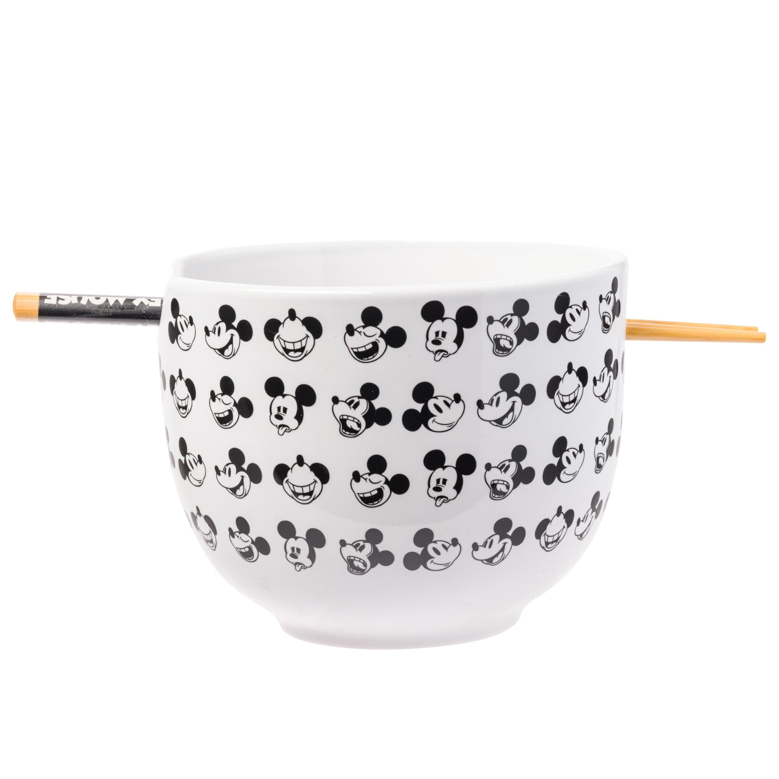 Silver Buffalo Disney Mickey Mouse Expressions Ceramic Ramen Noodle Rice Bowl with Chopsticks, Microwave Safe, 20 Ounces