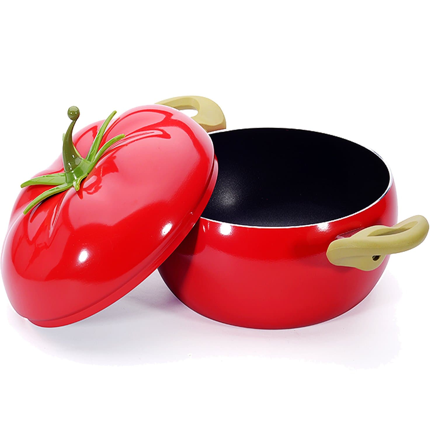 Livebest 3 Quart Pot Tomato Shape Sauce Pan With Cover- Enameled Cost Stockpot Stainless Steel Aluminium,Red