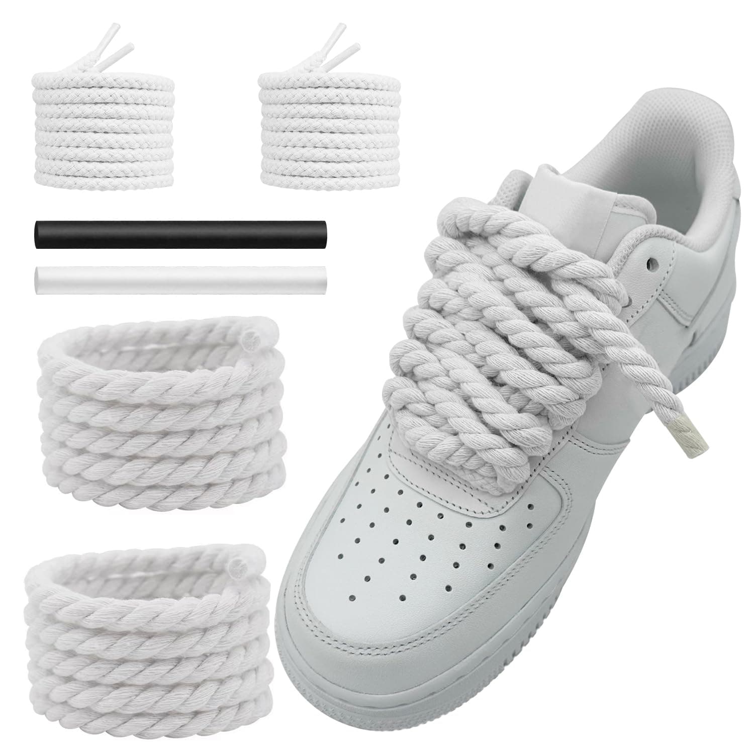 Thick Rope Shoe Laces Strings for Air Force 1, 10mm Round Cotton Chunky Shoelaces Replacement Laces for Sneakers