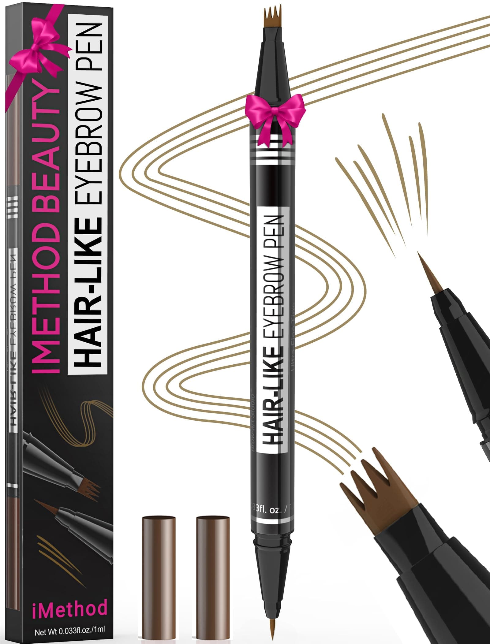 iMethod Microblading Eyebrow Pencil - Dual-Ended, 2-in-1 Eyebrow Pencil with 4-Prong Micro Fork Tip & Precise Brush Tip, Light Brown
