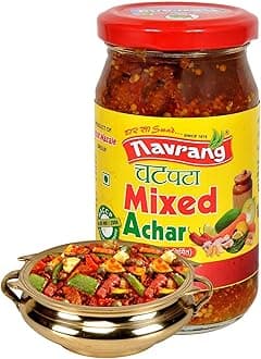 Navrang Homemade Mixed Achar 200gm Mixed Pickle Veg, Spicy, Tangy & Tasty with Indian Taste No Artificial Colours Traditional Taste and Made with Pure Mustard Oil