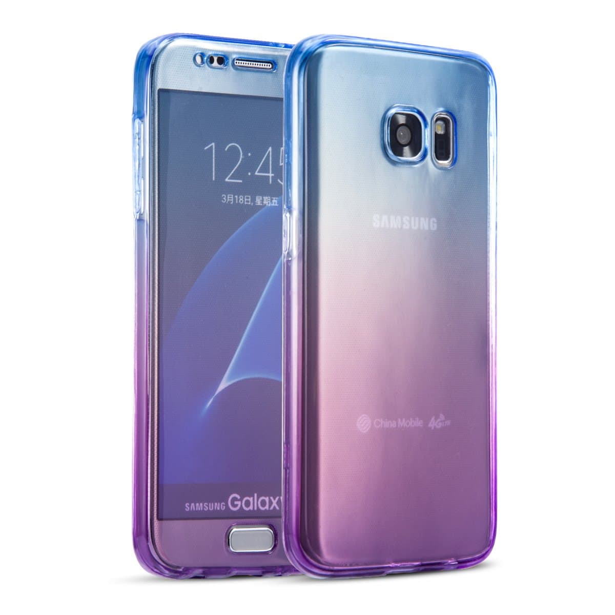 SevenPanda TPU Case for Samsung J330 (EU Version) Galaxy J3 2017, Front and Rear All round protection TPU Silicone Case for Samsung Galaxy SM-J3 2017 Unique 360 Degree Case - Blue/Purple