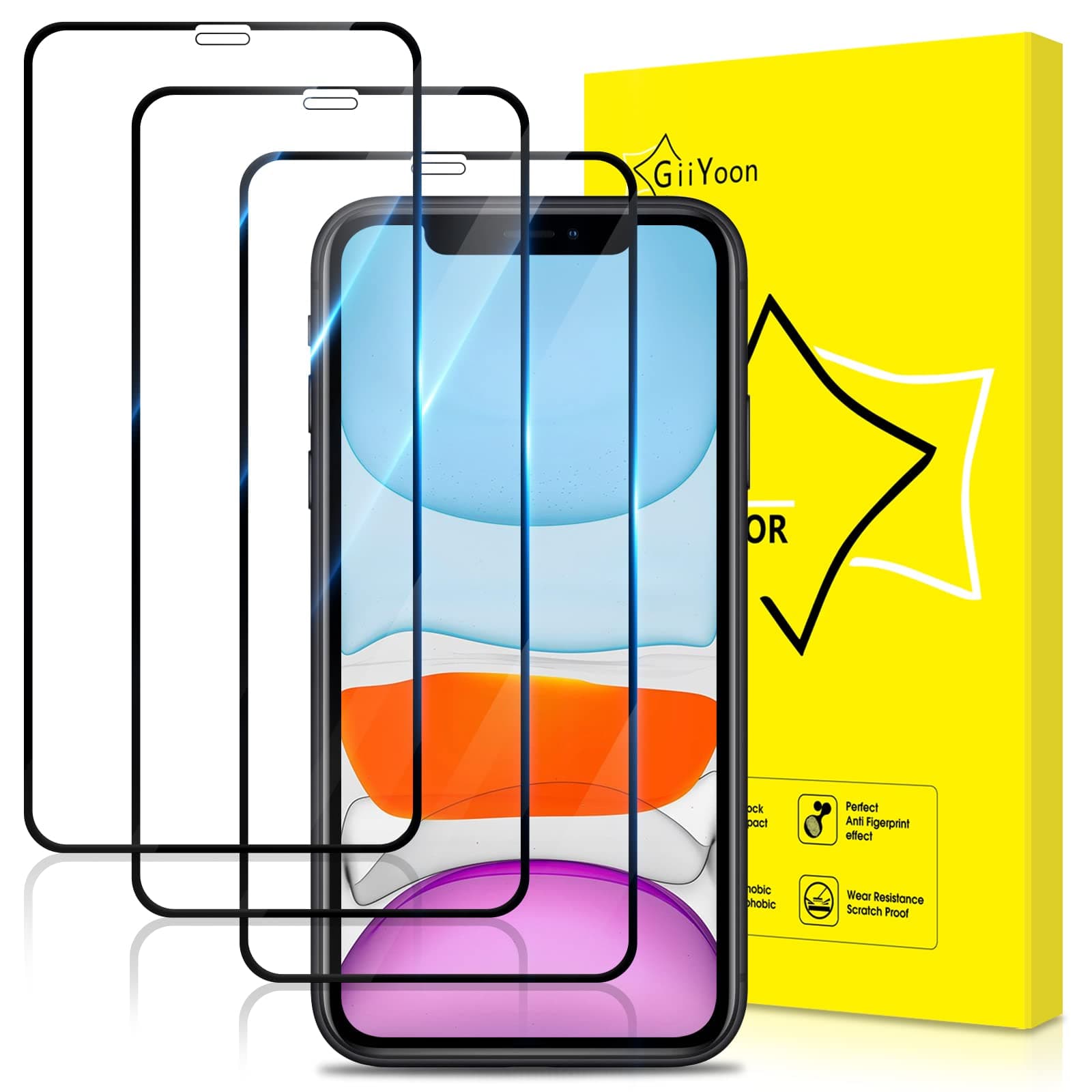GiiYoon-3 PACK Screen Protector for iPhone XR Tempered Glass [HD Full Coverage] [Easy Installation] [Round Edge] [Scratch Resistant] [9H Hardness] Protective Film