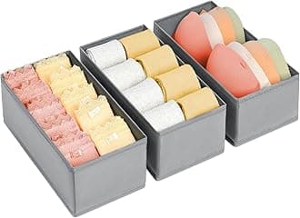DIMJ Drawer Organiser Clothes - Underwear Organizer Small Sock Organiser Closet Organizers and Storage Box Dresser Organizer,Drawer Dividers for Baby Clothes,Bra,Socks, Belt, Tie, Set of 3,Grey