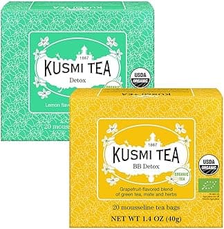 Kusmi Tea - BB Detox + Detox - Set of 2 boxes - 2 Green Tea, Mate, Herbal and Lemon and Grapefruit Flavored Blends - To be enjoyed Hot or as Iced Tea - 2x20 Tea Bags