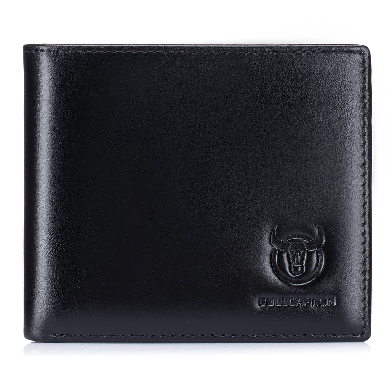 RFID Wallets for Men Slim Bifold Genuine Leather Front Pocket Wallet with 2 ID Windows QB-05 (Black)