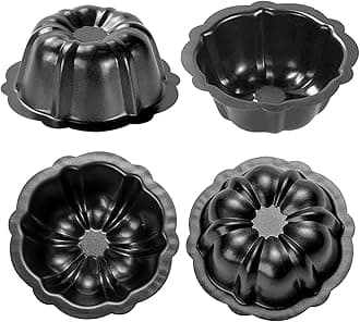 Mini Budtcake Pan, 4 Inch Black Nonstick Fluted Lava Cake Pans Mini Chocoflan Mold Small Flan Mold Individual Baking Cups Thanksgiving Pumpkin Muffin Pans for Insta Pot Air Fryer