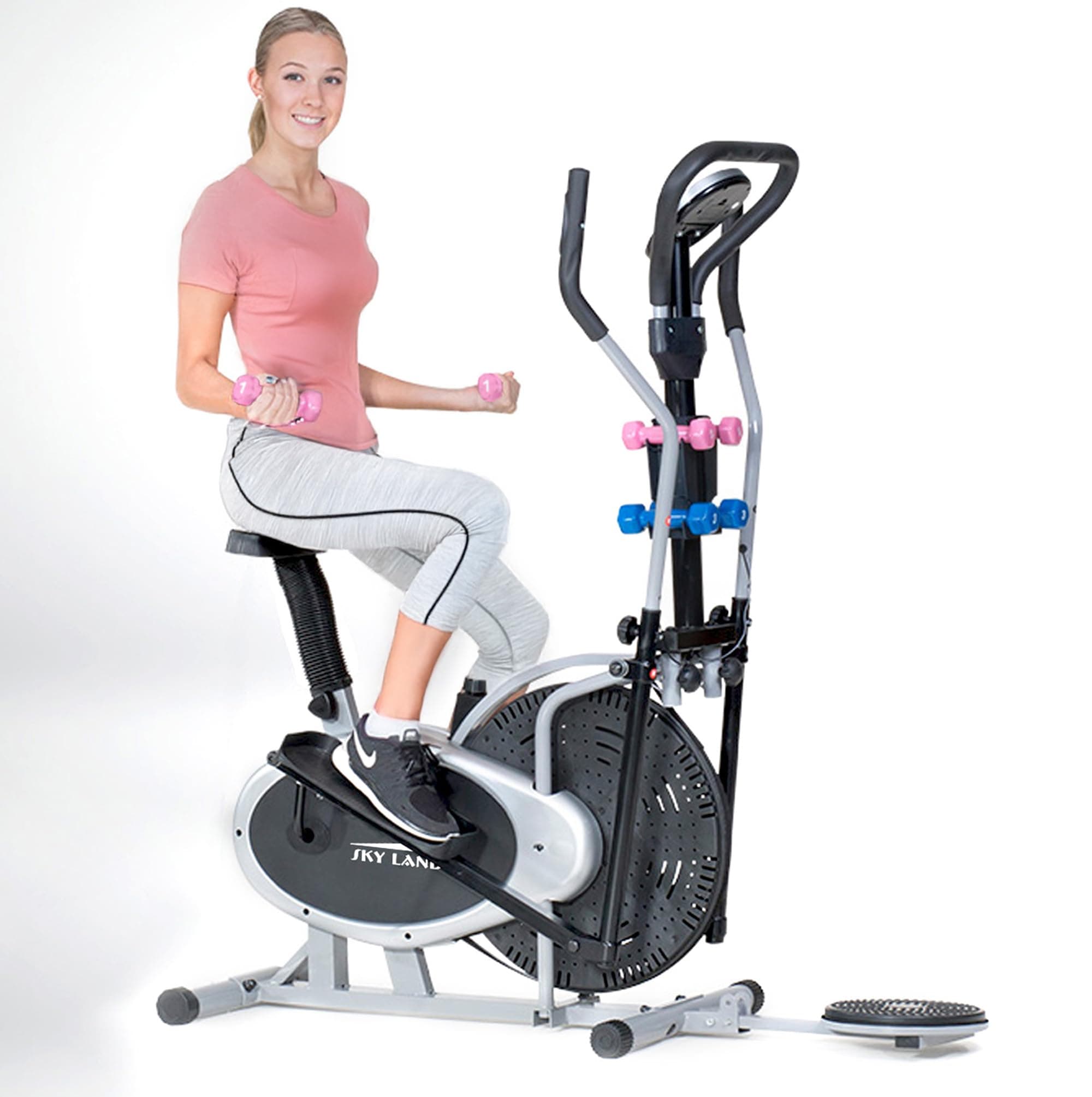 SKY LAND Exercise Bike for Home, Elliptical Orbitrek Cross Trainer with Adjustable Resistance, LCD Monitor, Full-Body Cardio Fitness Machine