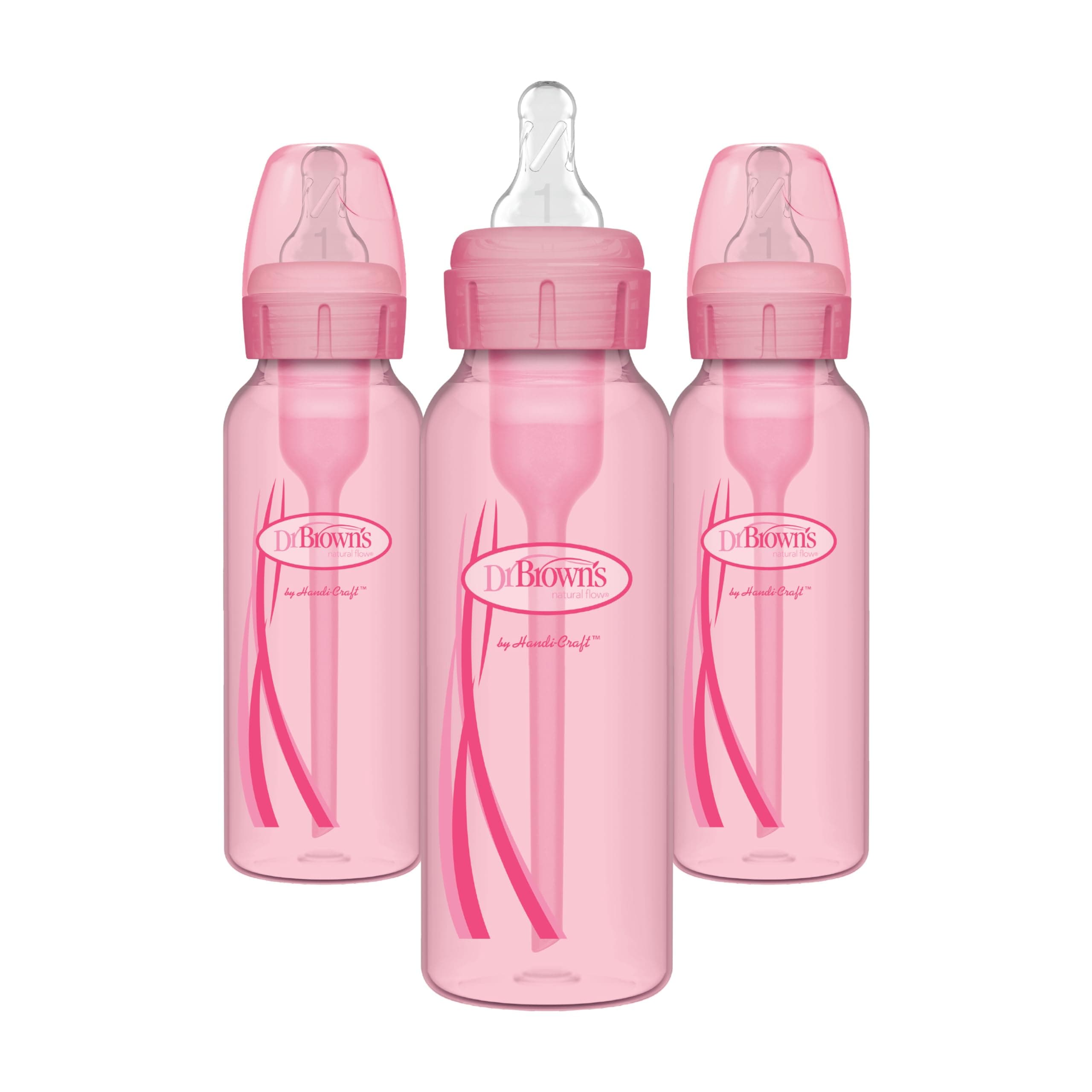 Options+ Baby Bottles, Pink, 8 oz, 3 Count