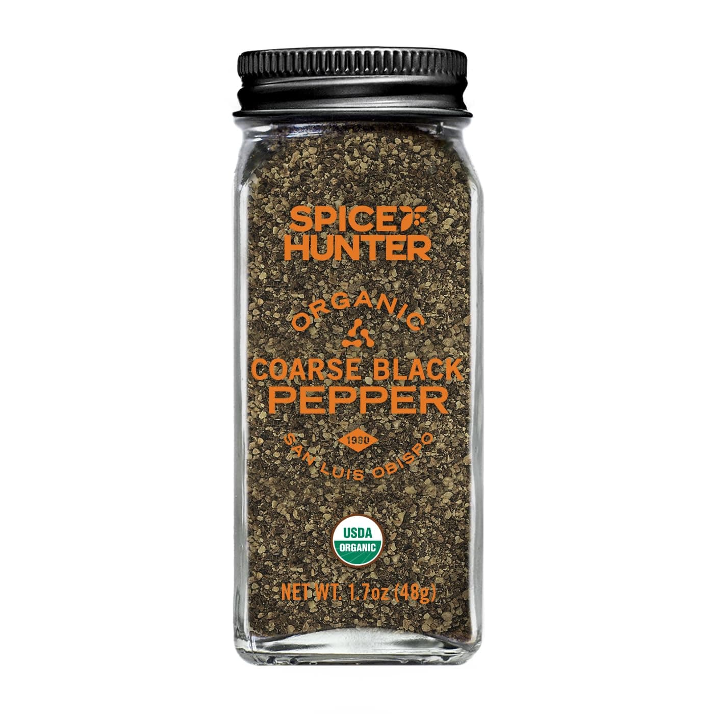 Pepper, Black, Coarse, Ground, Organic, 1.7-Ounce Jar