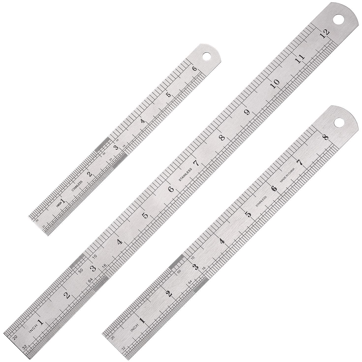 Elisel 3 Pack Stainless Steel Ruler Set with Inch and Metric Graduation, 12 Inch, 8 Inch and 6 Inch(Silvery)