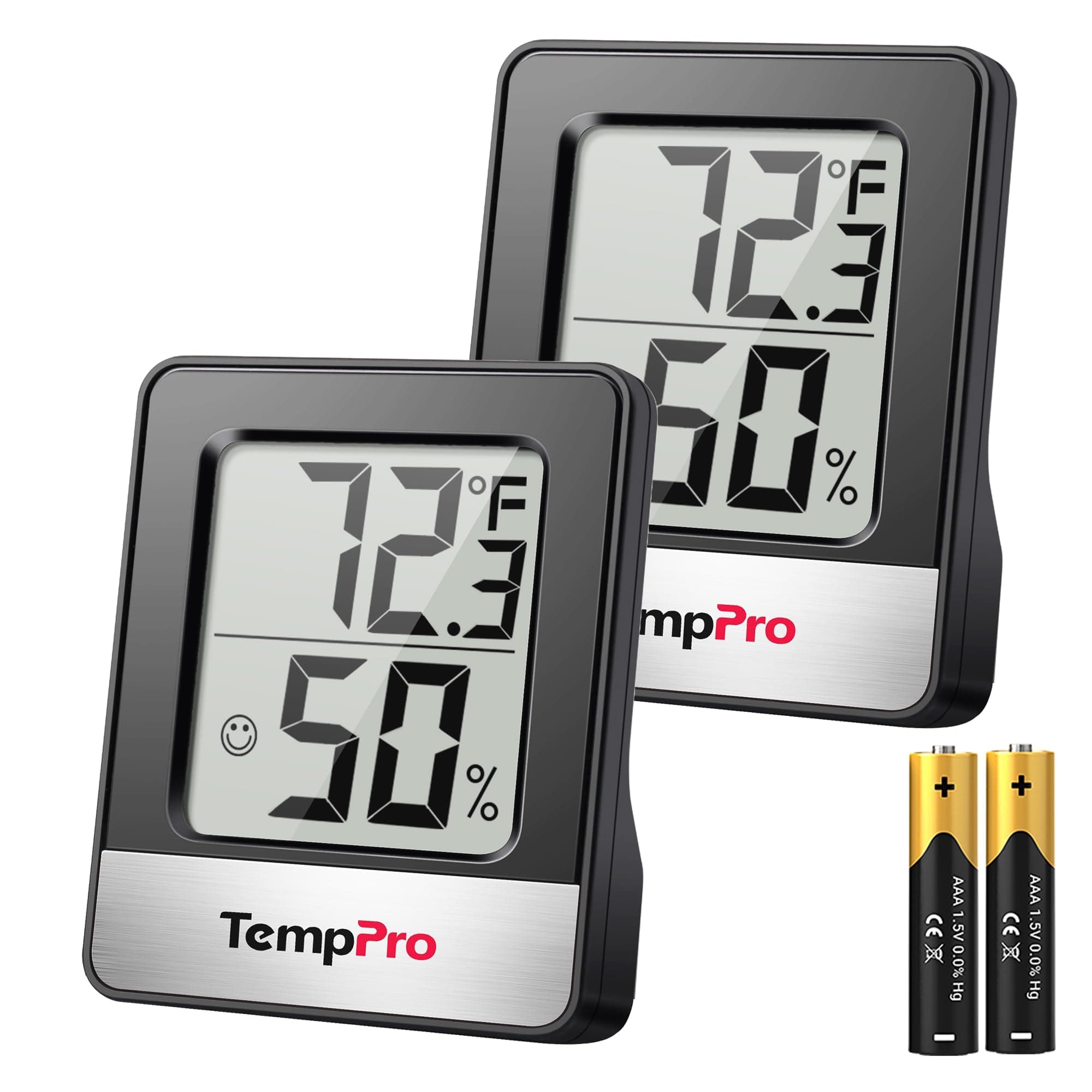 TempPro TP49 2 Pieces Digital Hygrometer Indoor Thermometer Humidity Meter Room Thermometer with Temperature and Humidity Monitor Mini Hygrometer Black Weather Station (Previously ThermoPro)
