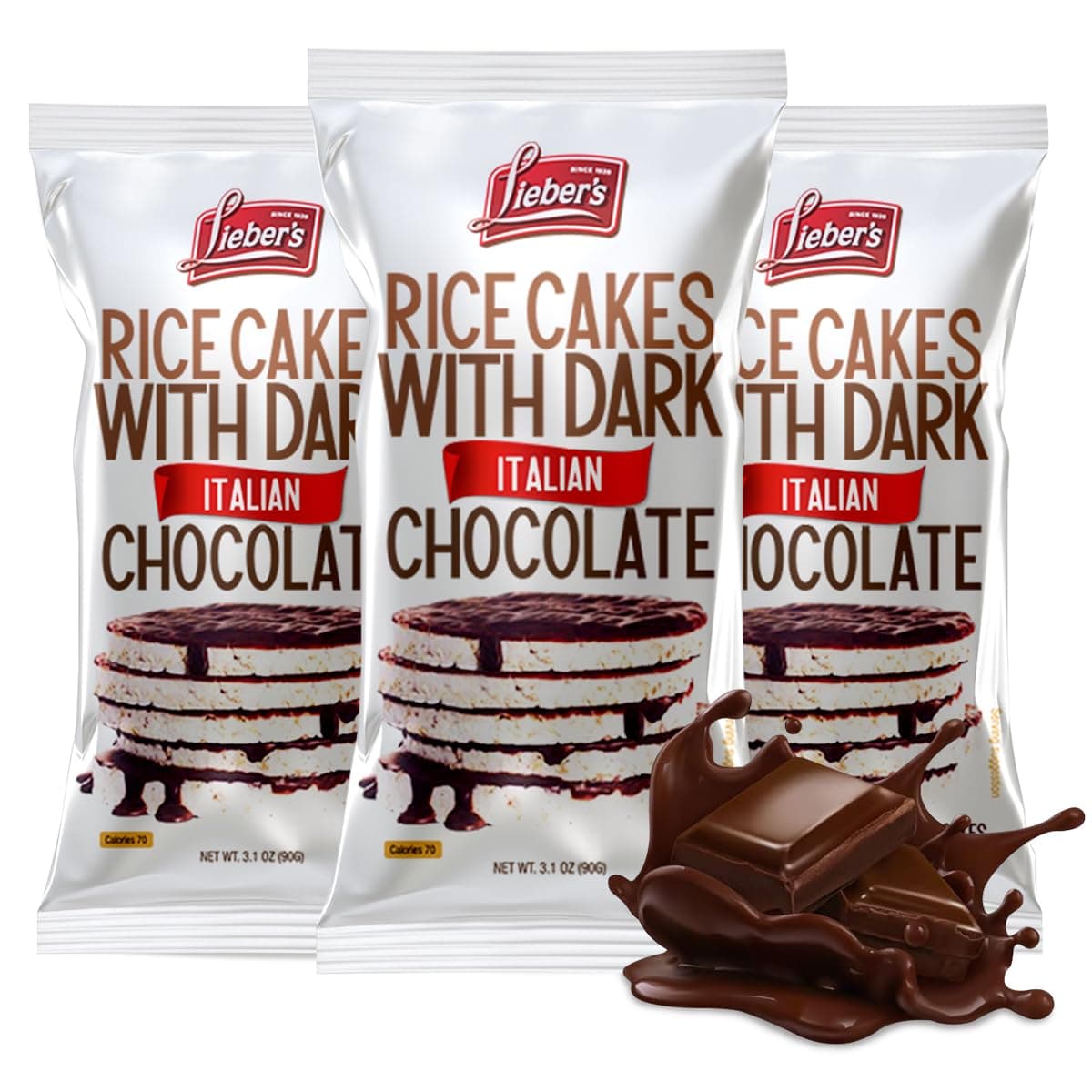 Lieber's Thin Chocolate Coated Rice Cakes, 90g (Pack of 3) | Kosher Certified, Dairy Free, Gluten Free Snack